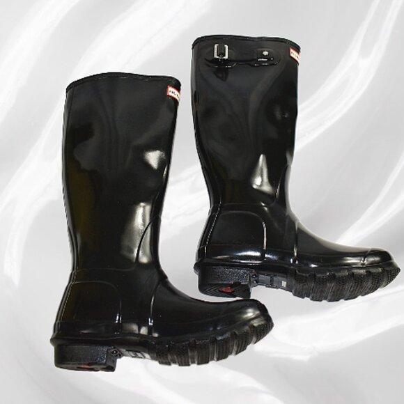Hunter Tall High Gloss Black All Weather Rain Boot Size 6 - Picture 7 of 11